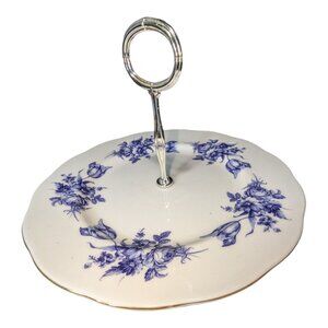 Vintage Royal Vale Bone China Tidbit Tray Blue Floral Cookie Plate